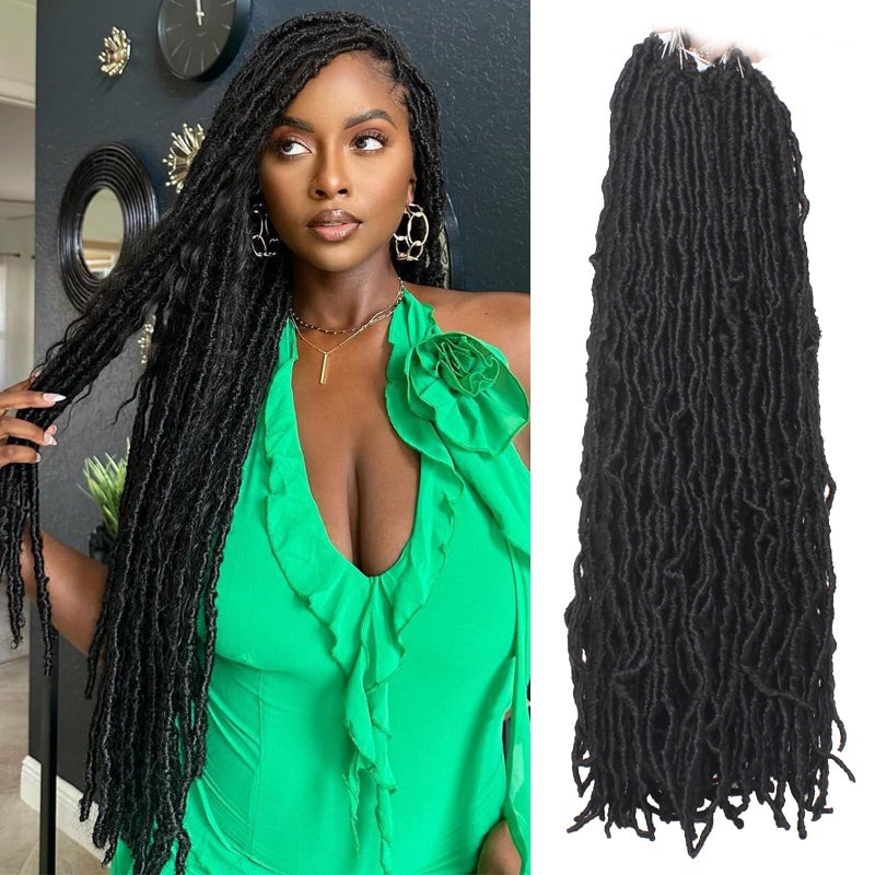 ZRQ 24 Inch 7Packs New Faux Locs Goddess Curly Wavy Crochet Braids Hair Natural Black Synthetic Most Natural Soft Locs Crochet Dreadlock Hair Extensions for Woman (24 Inch, 1B#) - Image 1